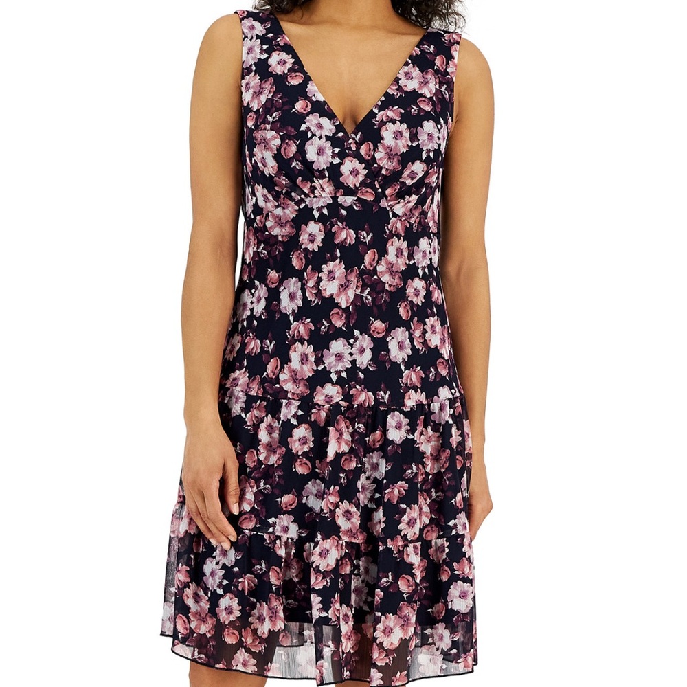 Connected Apparel Black and Pink Floral Midi Dress
